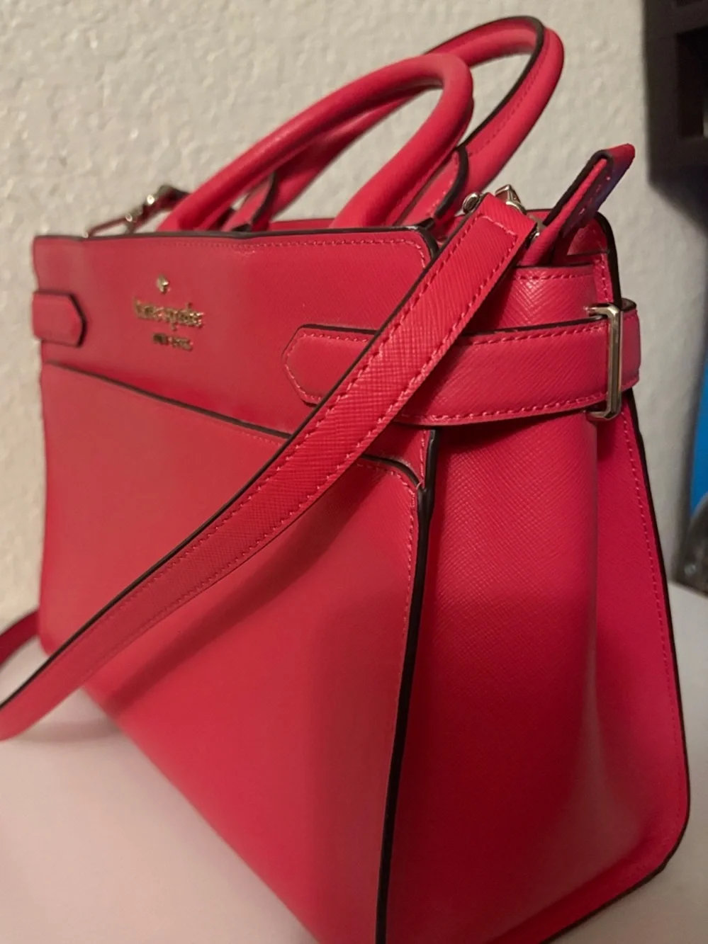 kate spade Coral Pink Saffiano Leather Satchel with Strap